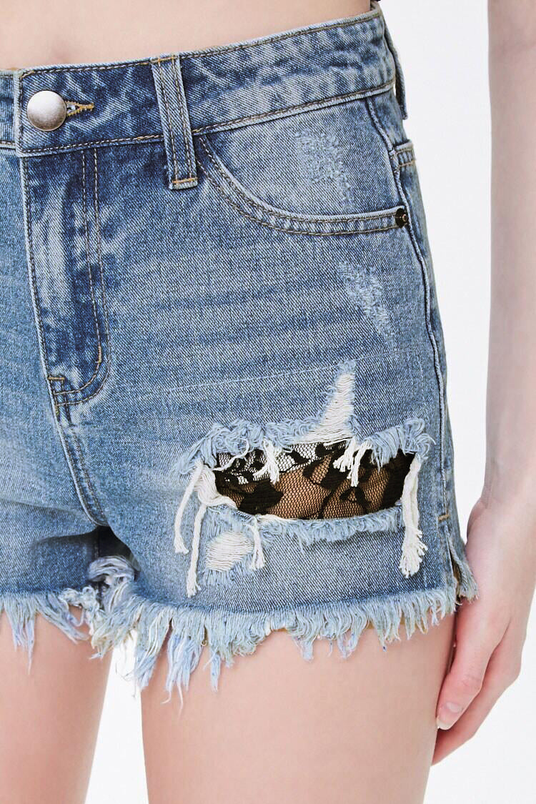 Casual Denim Shorts Frayed Raw Hem Ripped Jeans Shorts