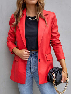 Fashion Bend Down Collar Double Pocket Jacket