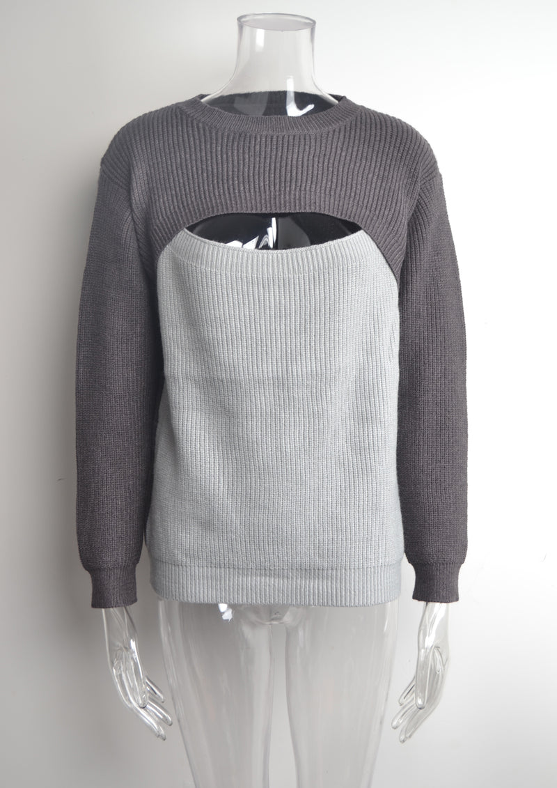 Casual Open Bust Crew Neck Sweater