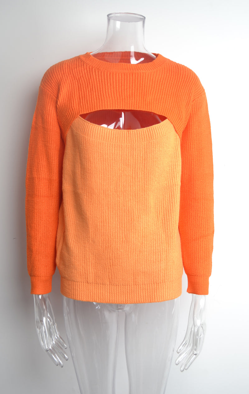 Casual Open Bust Crew Neck Sweater