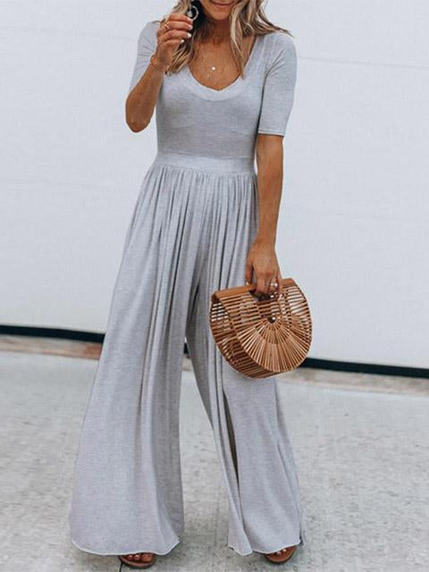 Basic Solid Color Draped Loose Jumpsuit