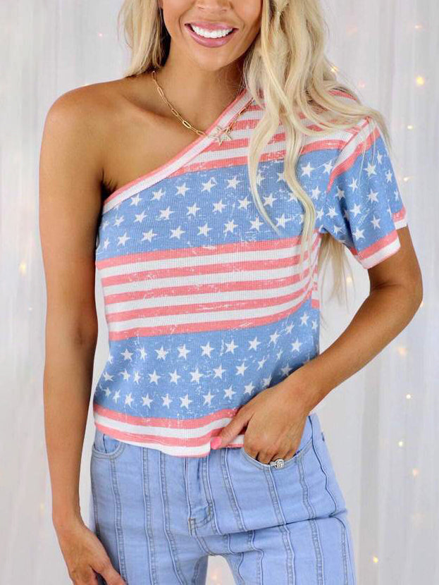 One Shoulder American Flag T-Shirt