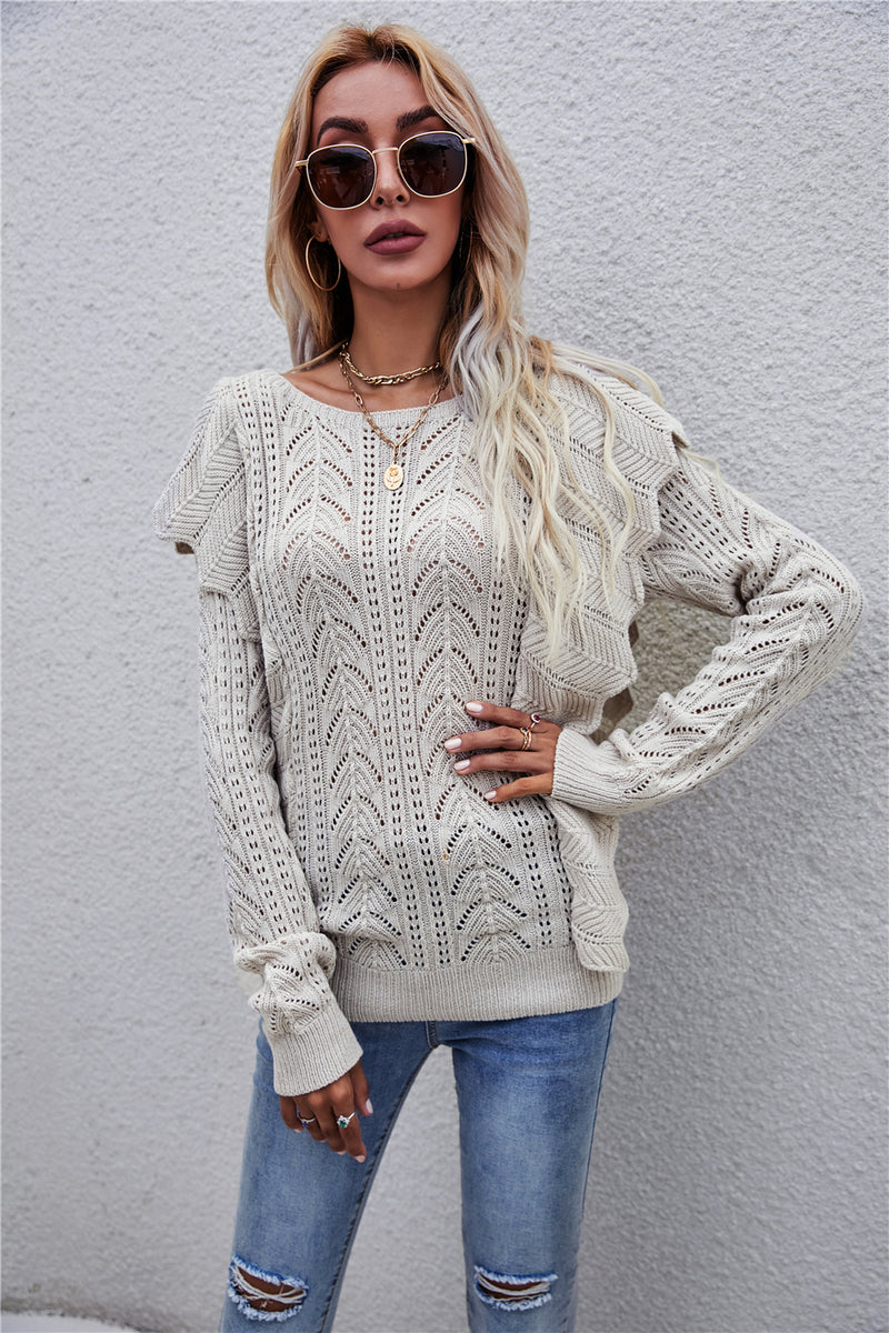 Round Neck Knitted Long Sleeve Sweater