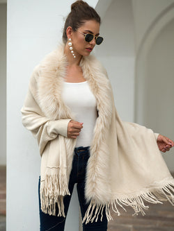 Faux Fur Collar Long Sleeve Large Wrap Scarf