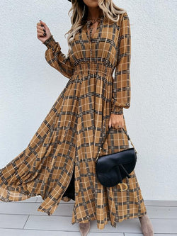 Elastic Waist Long Sleeve Maxi Dress