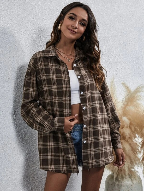 Casual Plaid Button Down Shirt Top