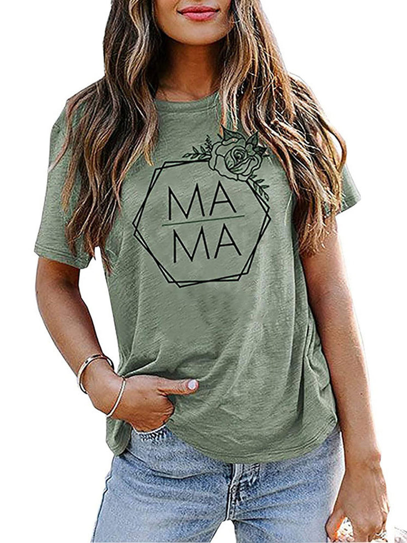 MAMA Printed Short Sleeve Round Neck T-Shirt