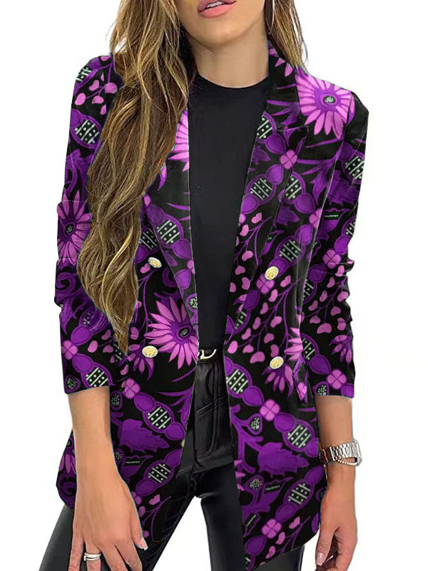 Classic Blazer Lapel Collar Printed Coat