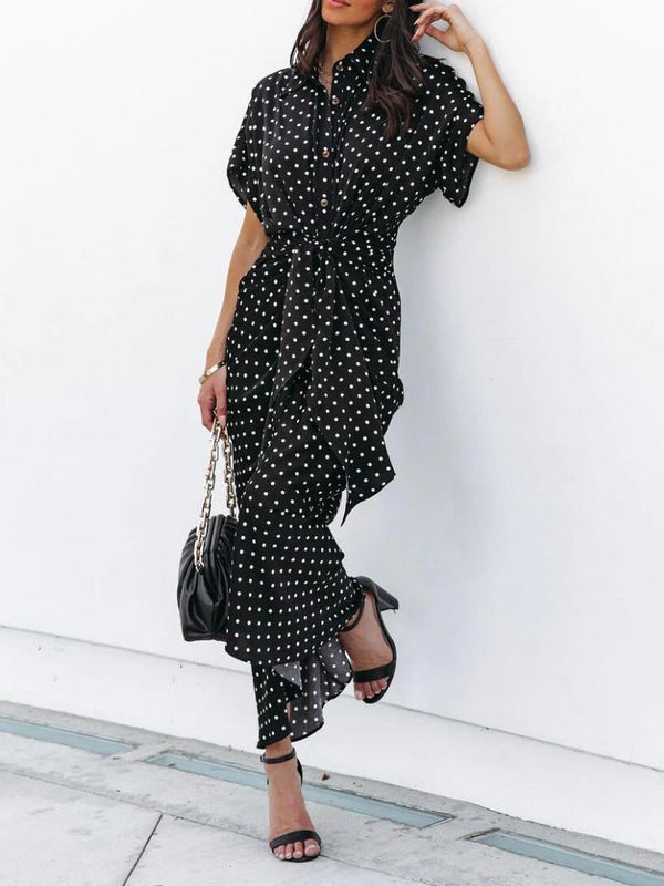 Wrap Front Polka Dot Short Sleeve Maxi Dress