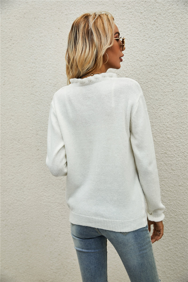 V Neck Long Sleeve Knitted Button Down Sweater