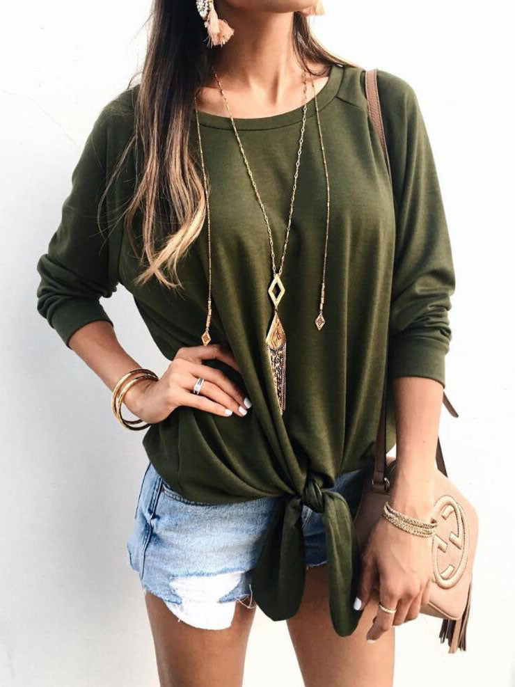 Long Sleeve Round Neck Front Tie Sweatshirt