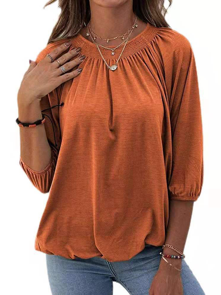 Elastic Waist Short Sleeve Blouse Top