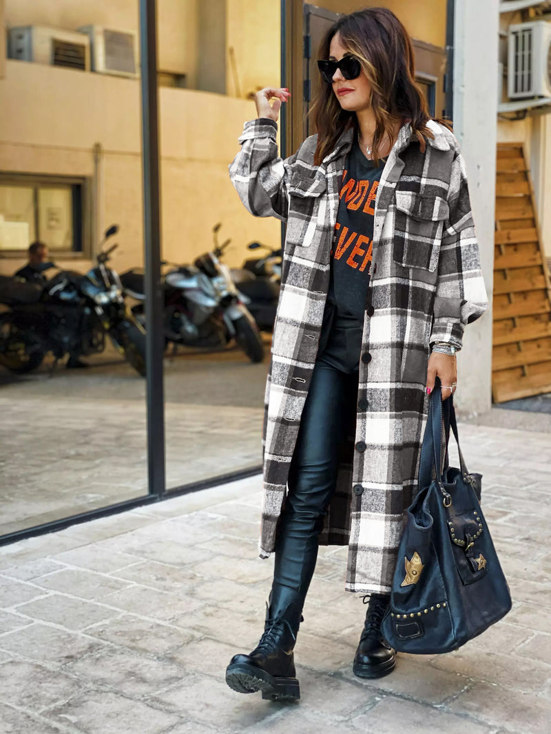 Casual Loose Button Down Plaid Cardigan