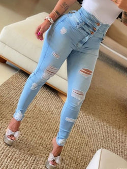 Sexy High Waisted Stretchy Ripped Denim Pants