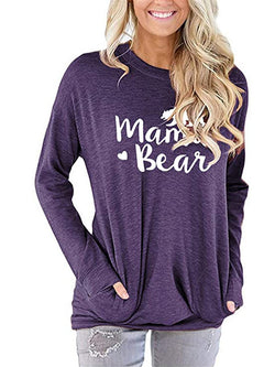 Crew Neck Mama Bear Printed Sweatshirt