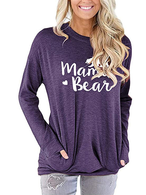 Crew Neck Mama Bear Printed Sweatshirt