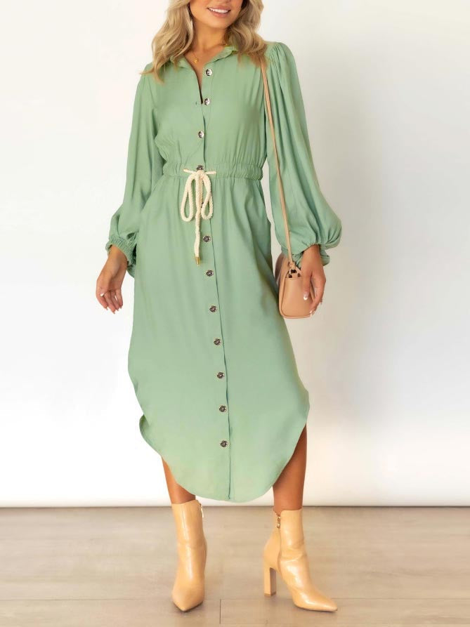 Long Sleeve Front Wrap Button Down Dress