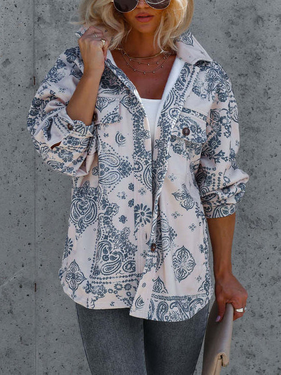 Casual Zip Up Floral Loose Jacket Top