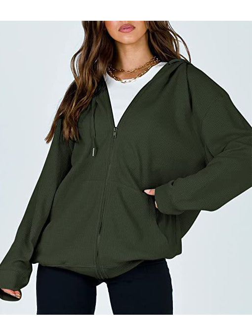 Casual Zip Up Drawstring Hoodie Sweatshirt