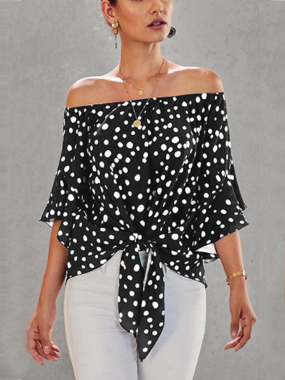 Off Shoulder Short Sleeve Tie Front Blouse Top