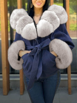 Bubble Faux Fur Tie Waist Front Pocket Coat