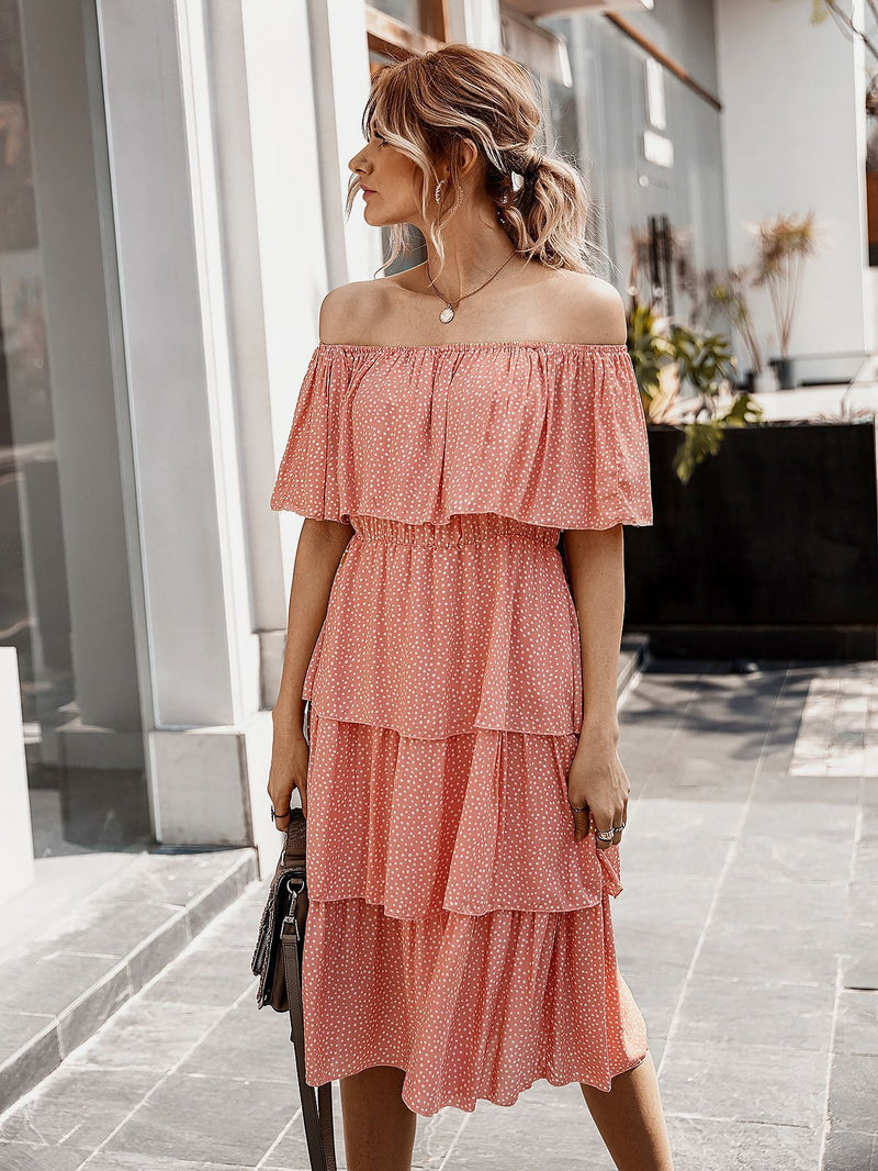 Off The Shoulder Sleeveless Tiered Ruffle Midi Dress