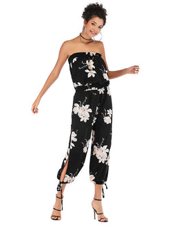 Floral Off Shouler Split Jumpsuit