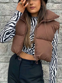 Fashion Zip Up Sleeveless Crop Puffer Coat