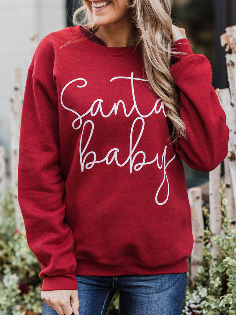 Santa Baby Printed Round Neck Sweatshirt