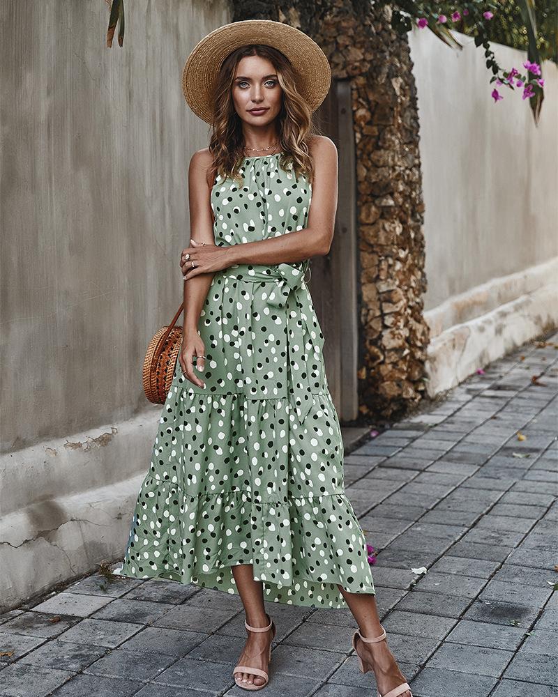 Polka Dot Sleeveless Long Dress