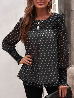 Polka Dot Round Neck Long Sleeve Top