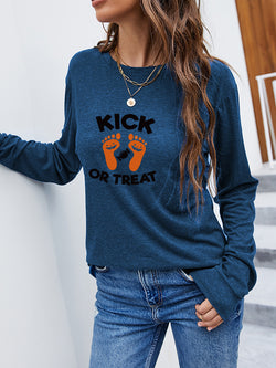 Casual Long Sleeve Round Neck Kick or Treat Printed Sweatshirt