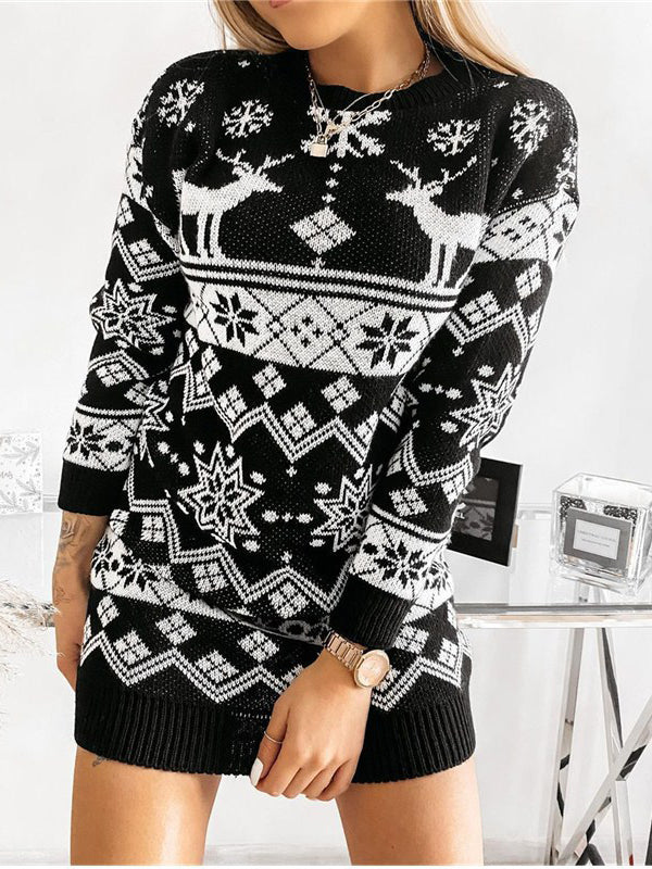 Xmas Print Knitted Sweater Dress