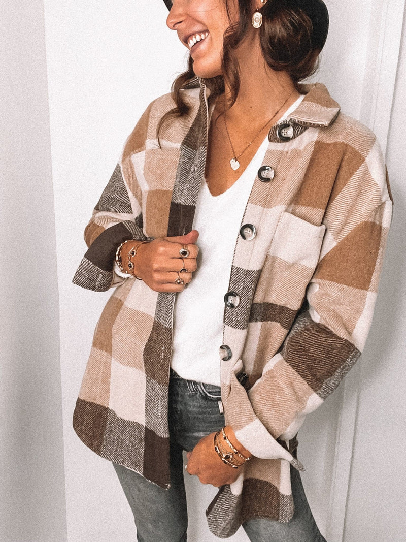 Long Sleeve Button Down Collar Plaid Shirt