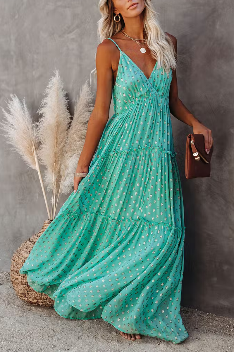 Fathoms Below Adjustable Metallic Tiered Maxi Dress