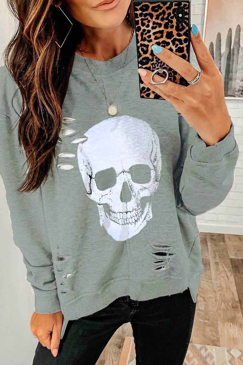 Skull Printed Sweatshirt(2 Colors)