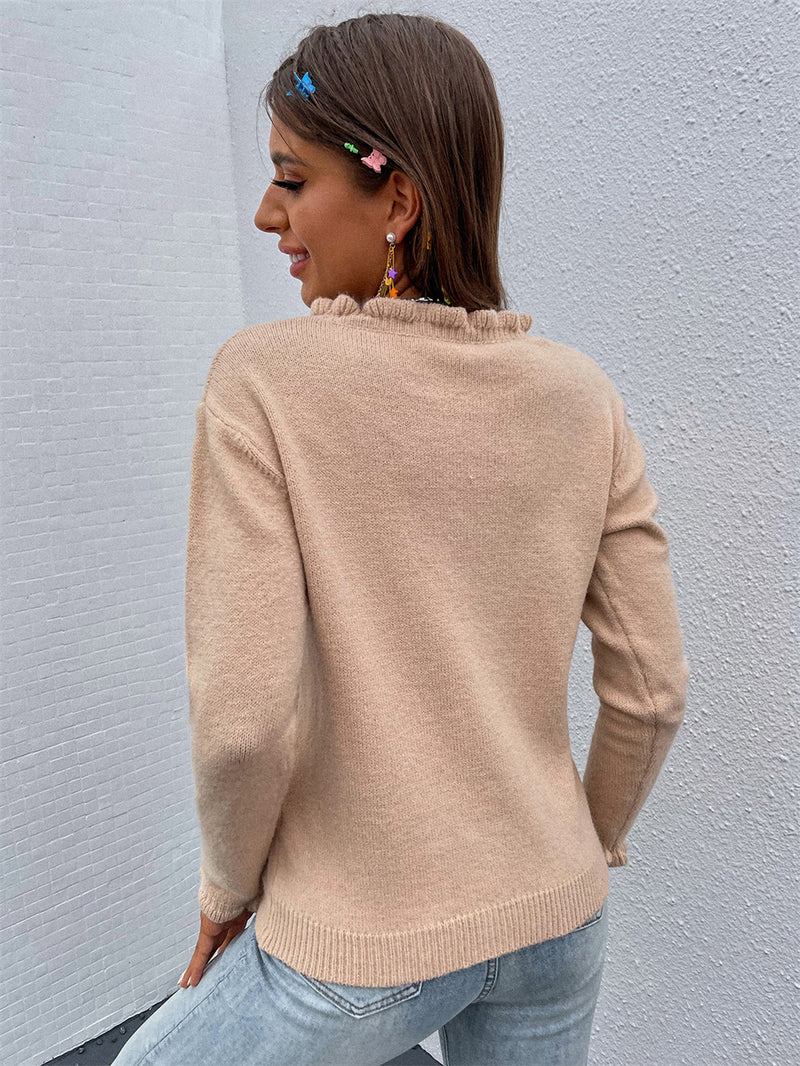 V Neck Long Sleeve Knitted Button Down Sweater