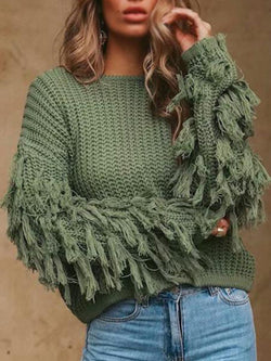 Round Neck Knitted Long Sleeve Sweater