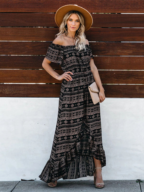 Off Shoulder Ruffled Long Maxi Dress