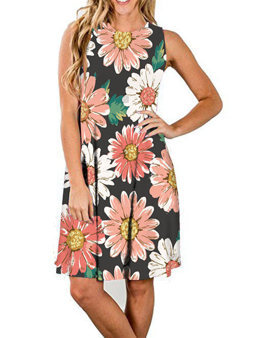 Round Neck Sleeveless Floral Tank Midi Dress