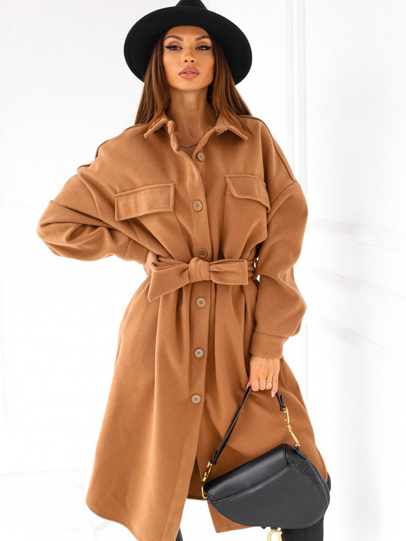 Casual Belted Double Pocket Jacket Coat