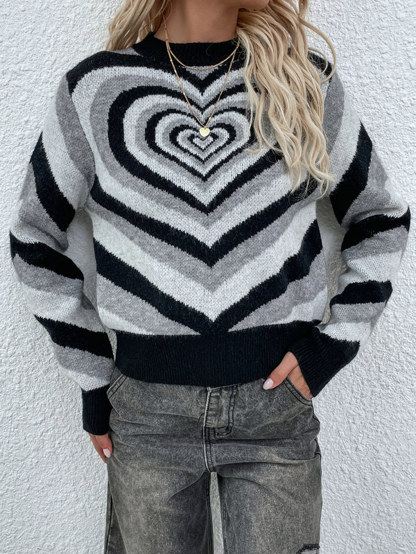 Casual Heart Graphic Pullover Sweater