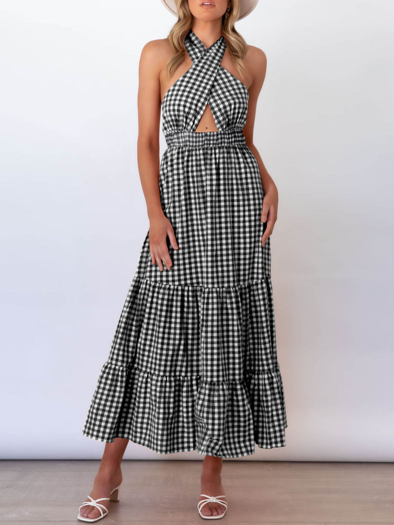 Backless Sleeveless Cross Maxi Dress