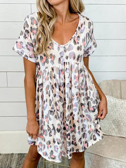 Casual Floral V Neck Short Sleeve Mini Dress