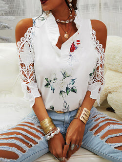 Offshoulder 3/4 V Neck Floral Blouse Top