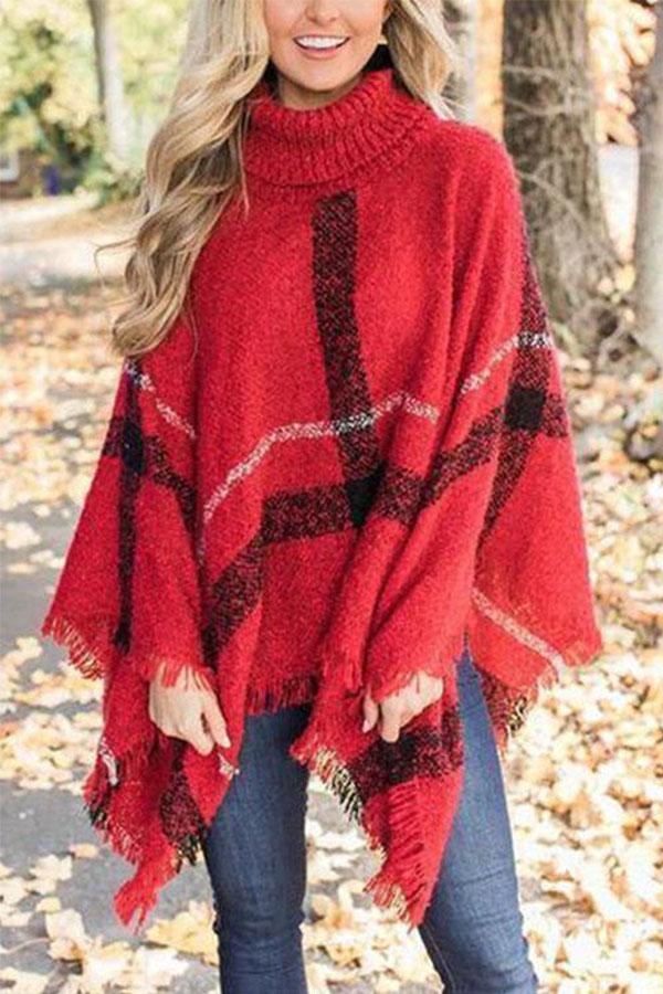 Turtle Neck Cape Shawl Loose Sweater