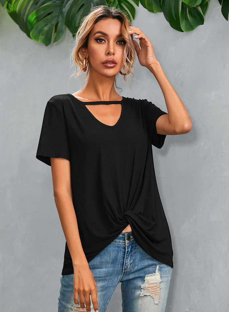 Casual Short Sleeve V Neck T Shirt