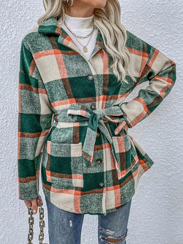 Front Wrap Button Down Plaid Shacket