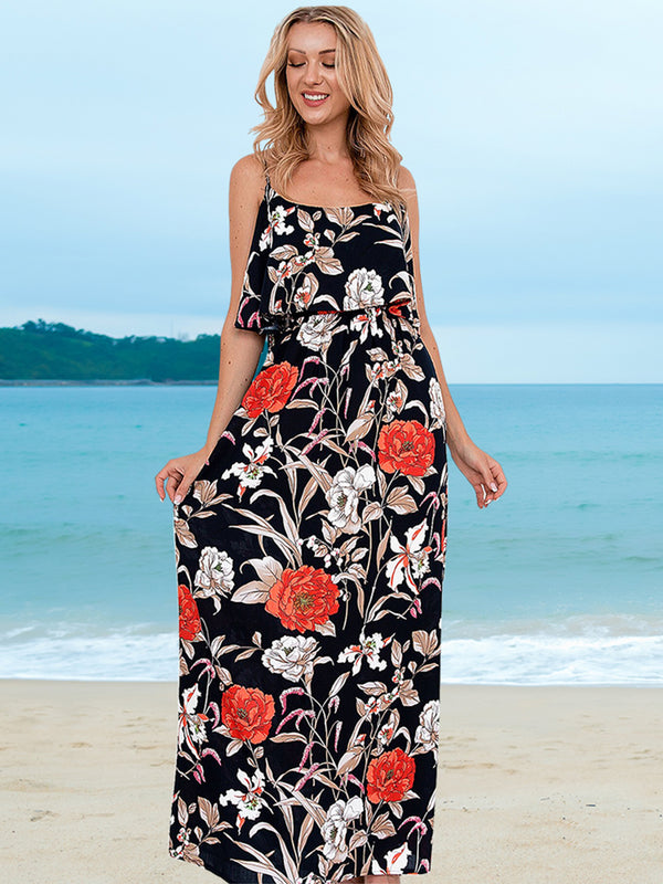 Sleeveless Floral Spaghetti Strap Long Maxi Dress