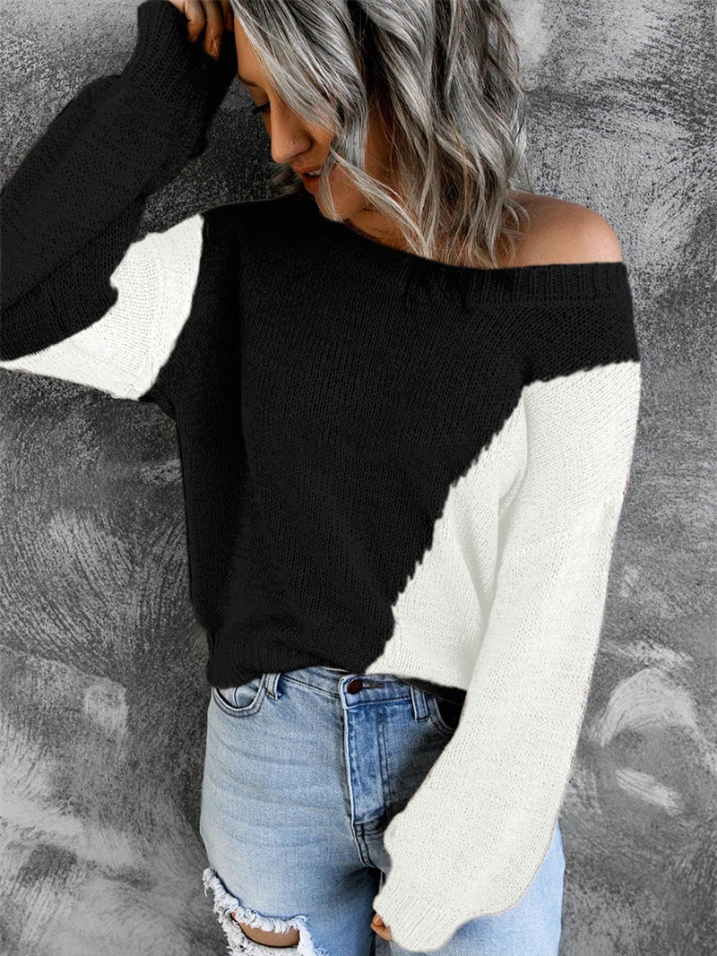 One Shoulder Knitted Round Neck Sweater